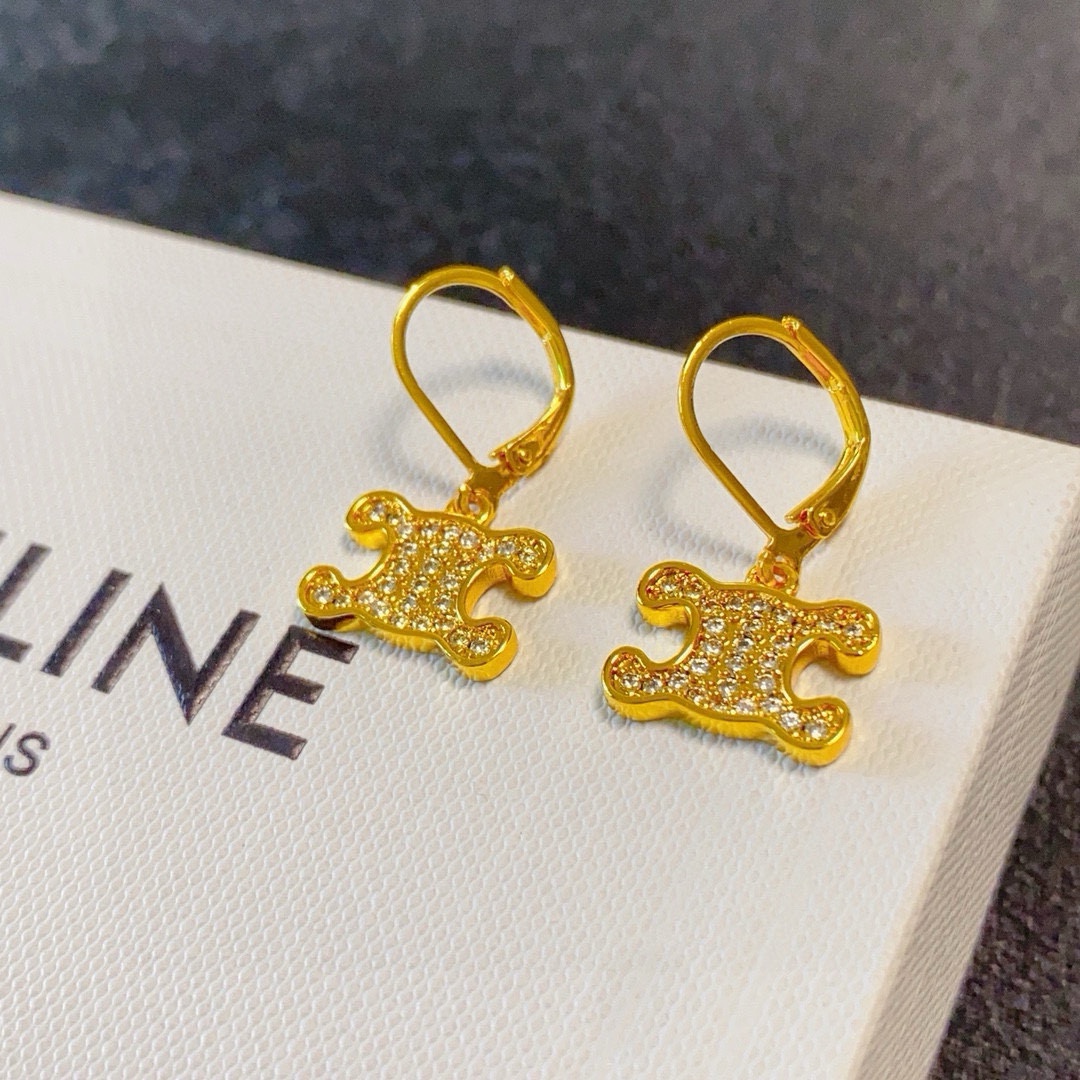 Celine Triomphe Crystal Drop Earrings earrings gold-tone metal with clear crystal accents 1 5cm drop length
