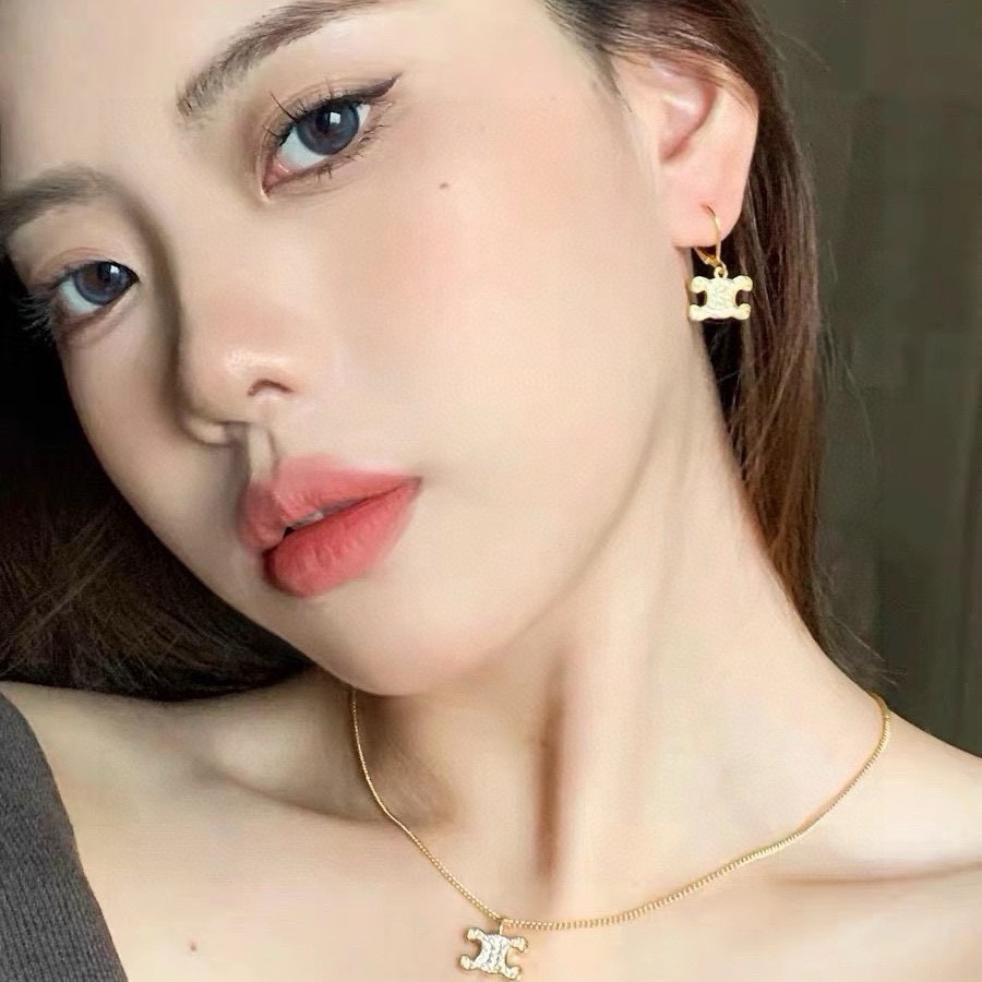 Celine Triomphe Crystal Drop Earrings earrings gold-tone metal with clear crystal accents 1 5cm drop length