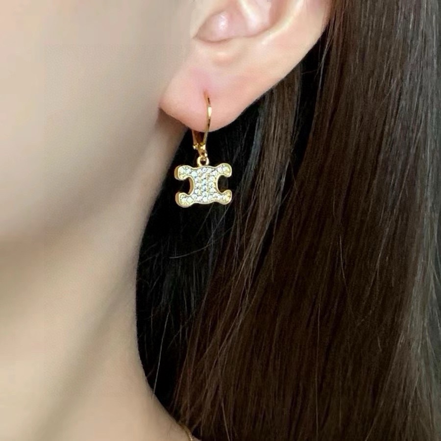 Celine Triomphe Crystal Drop Earrings earrings gold-tone metal with clear crystal accents 1 5cm drop length