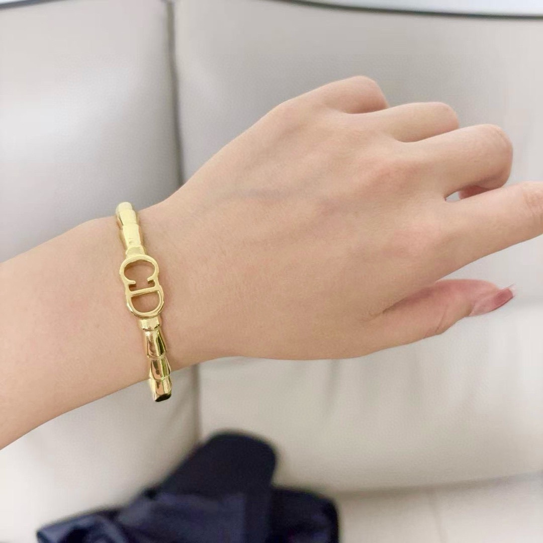 Dior CD Logo Bamboo Bangle bracelet Gold-tone metal no gemstones 17cm