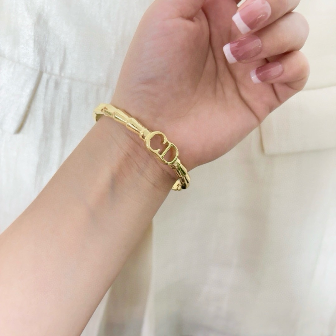 Dior CD Logo Bamboo Bangle bracelet Gold-tone metal no gemstones 17cm