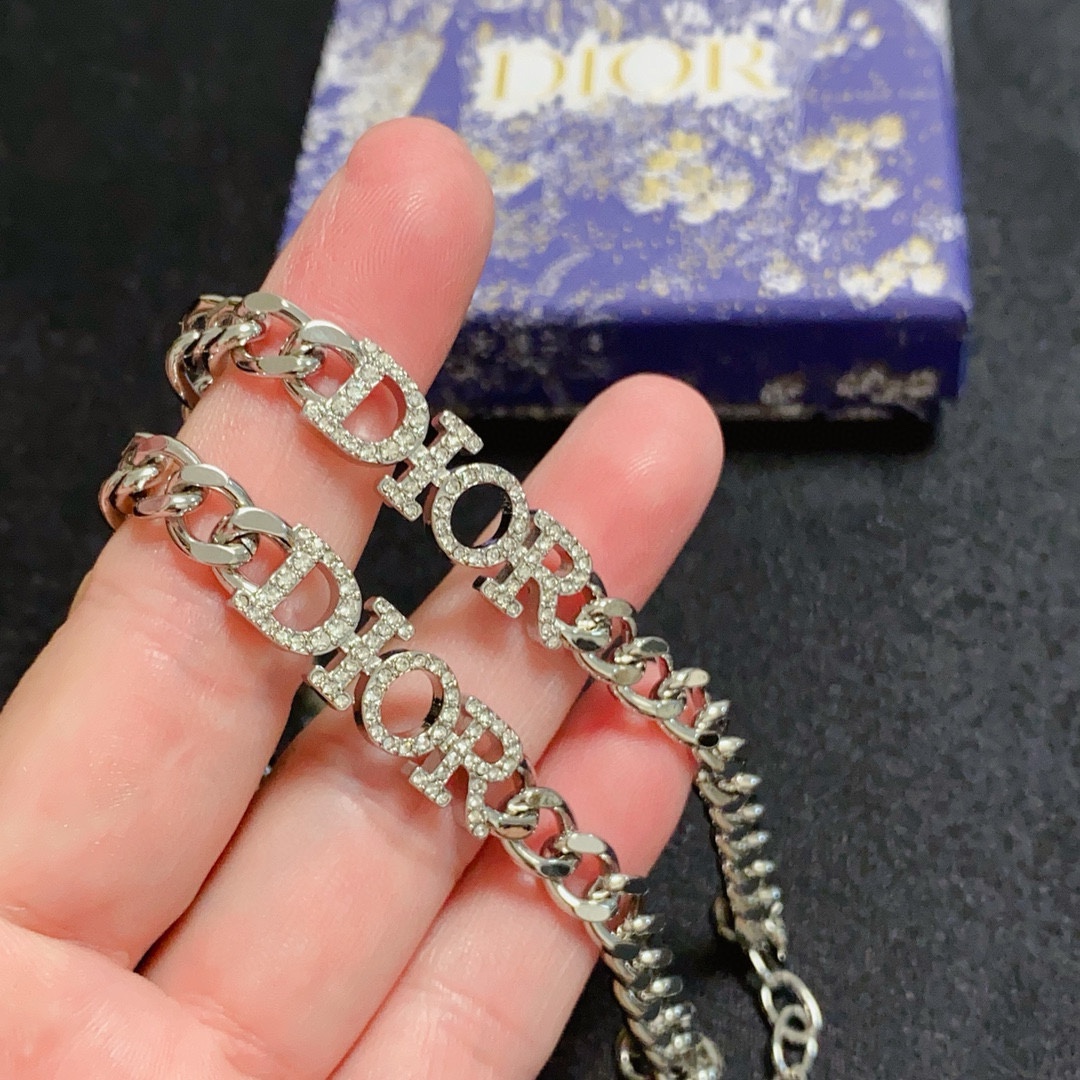 Dior DiorCD bracelet silver metal with clear crystal accents 18cm
