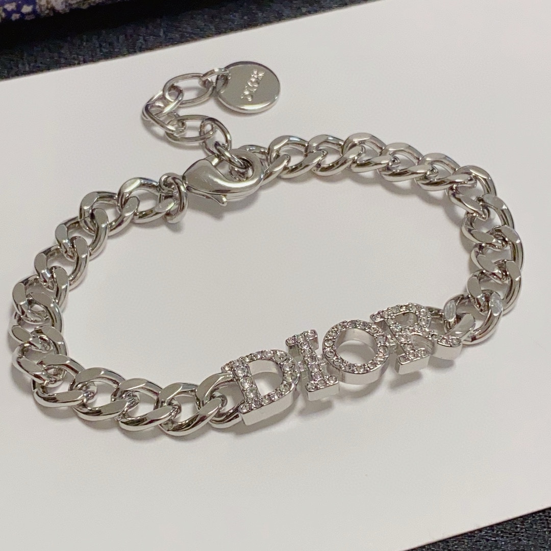 Dior DiorCD bracelet silver metal with clear crystal accents 18cm