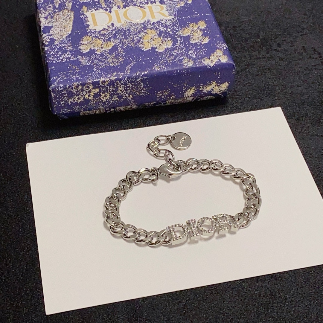 Dior DiorCD bracelet silver metal with clear crystal accents 18cm