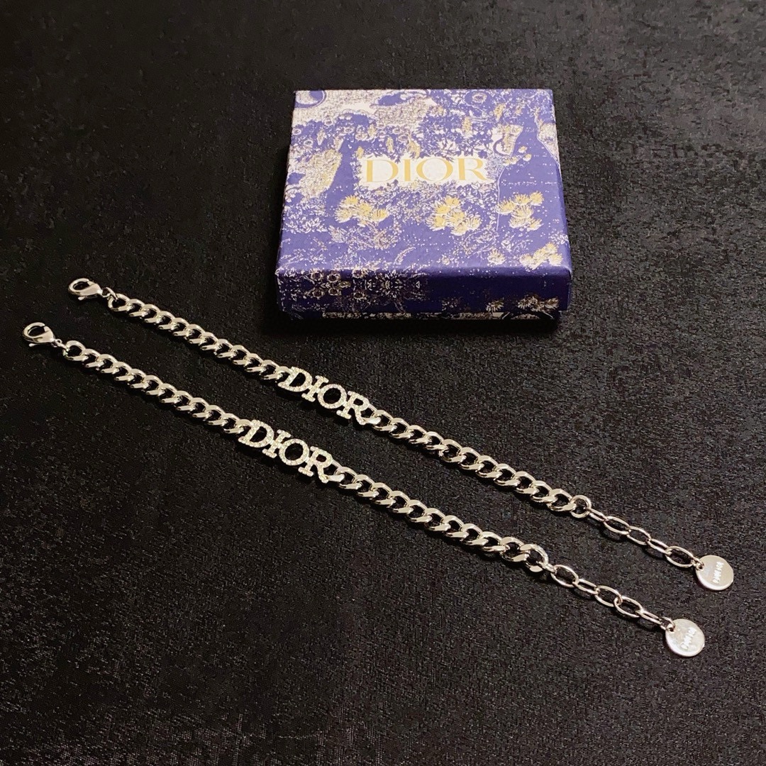 Dior DiorCD bracelet silver metal with clear crystal accents 18cm
