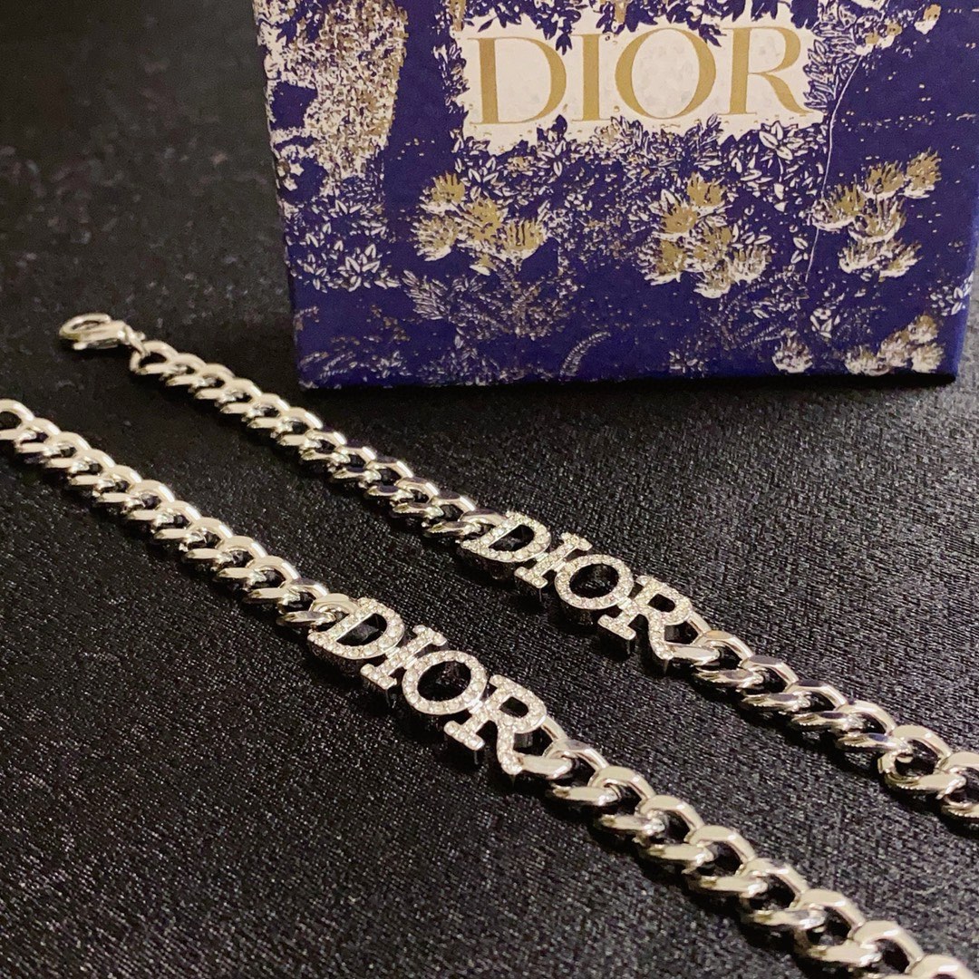 Dior DiorCD bracelet silver metal with clear crystal accents 18cm