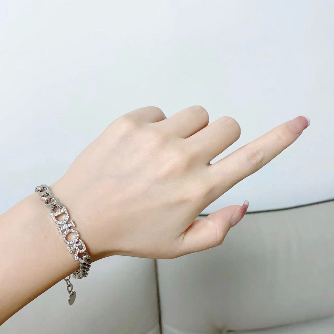 Dior DiorCD bracelet silver metal with clear crystal accents 18cm