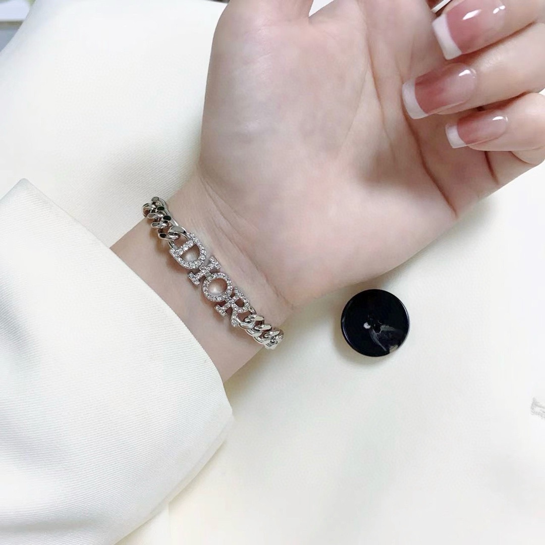 Dior DiorCD bracelet silver metal with clear crystal accents 18cm