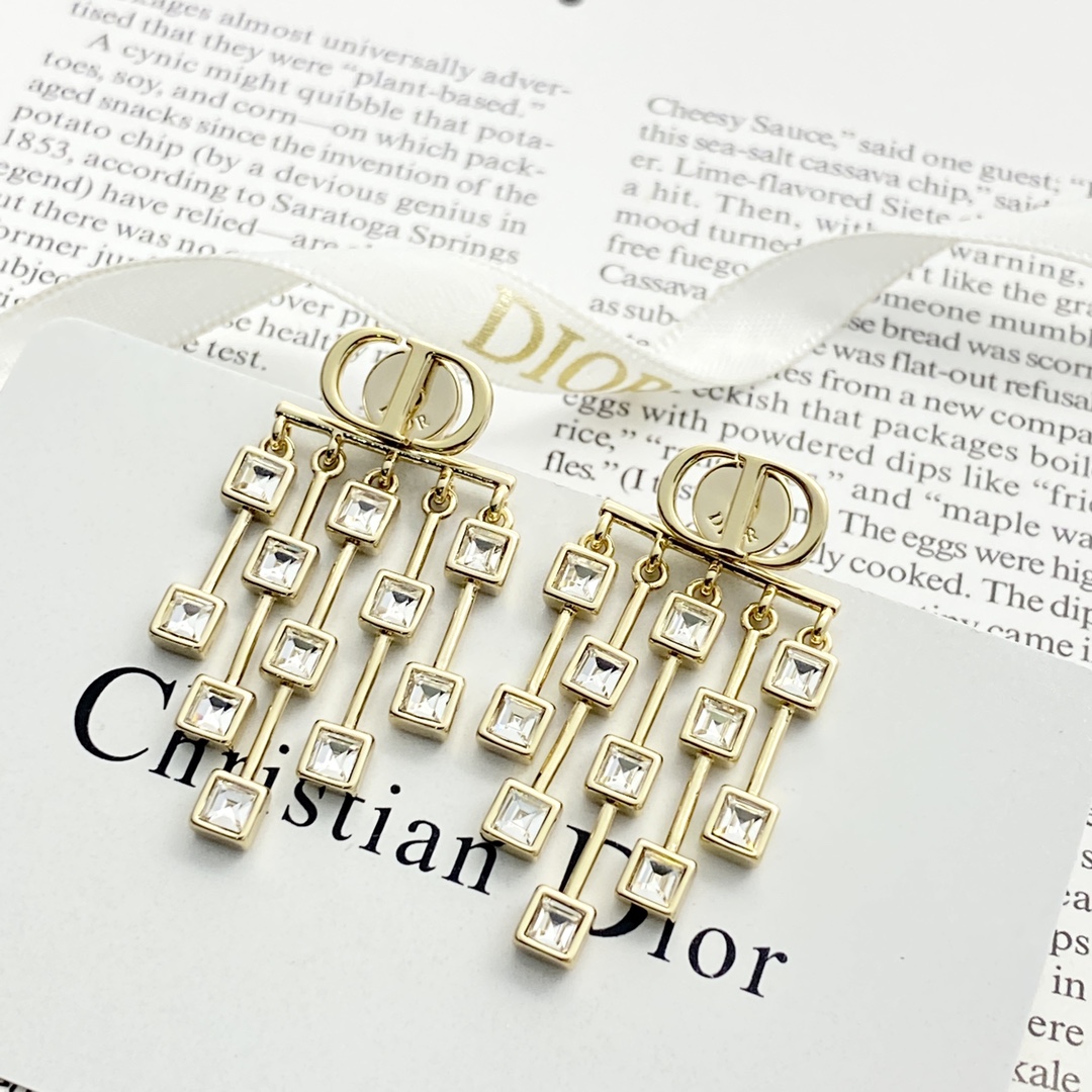 Dior Petit CD Crystal Fringe Earrings earrings gold-tone metal with clear square-cut crystals 4 5cm drop length