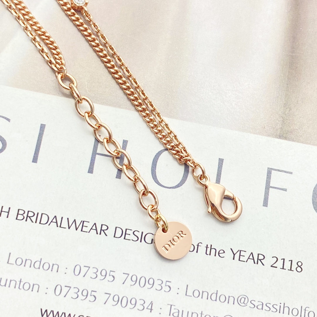 Dior CD Heart Crystal Double Chain Bracelet bracelet Rose gold metal with clear crystal accents 17cm with 3cm extender
