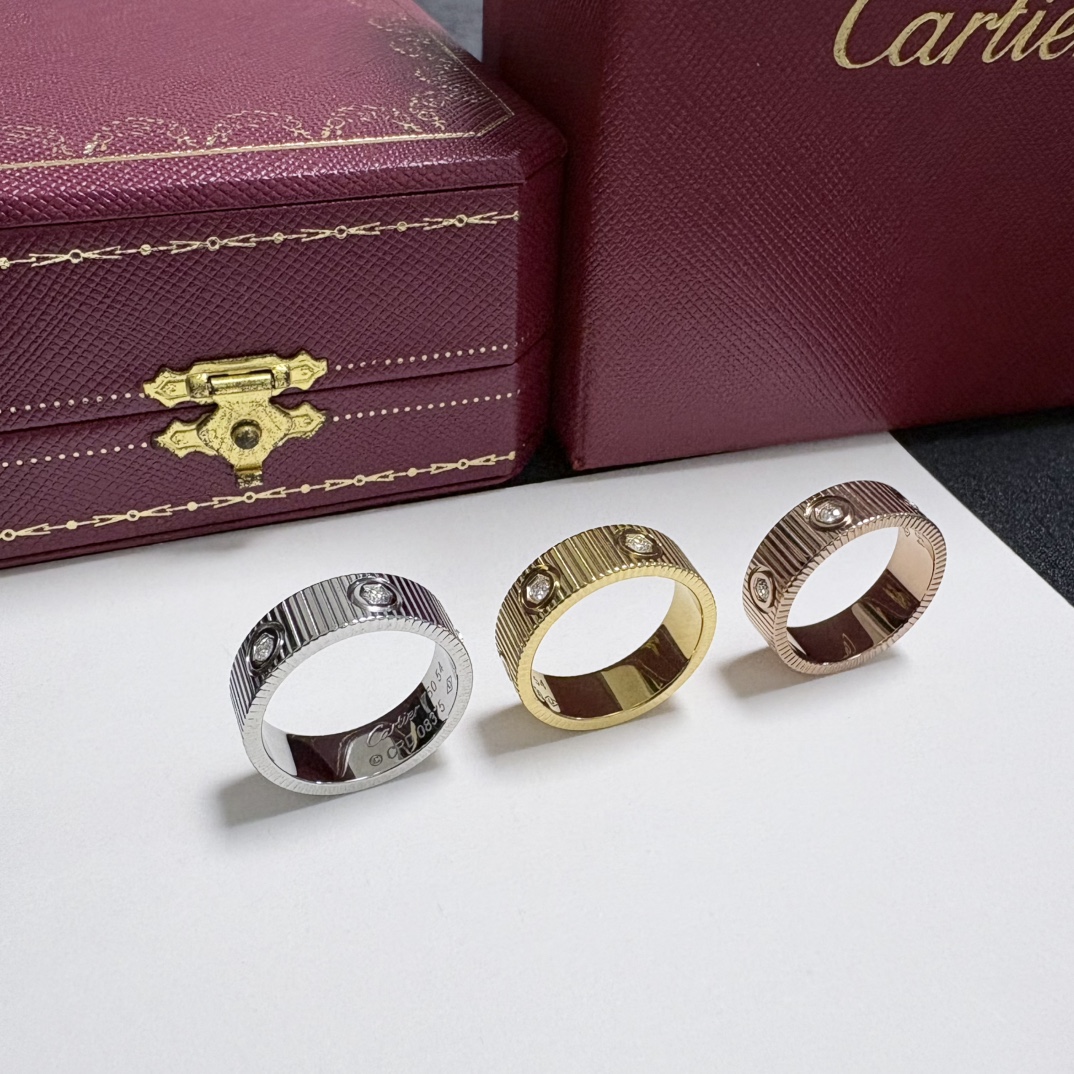 Cartier Love Ring Striated Diamond ring Available in 18k yellow gold 18k white gold 18k rose gold set with round brilliant diamonds 54