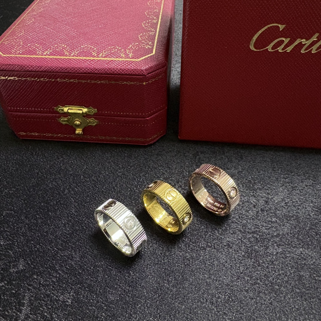 Cartier Love Striated Diamond Ring ring 18k yellow gold 18k white gold 18k rose gold with diamond accents 6-10
