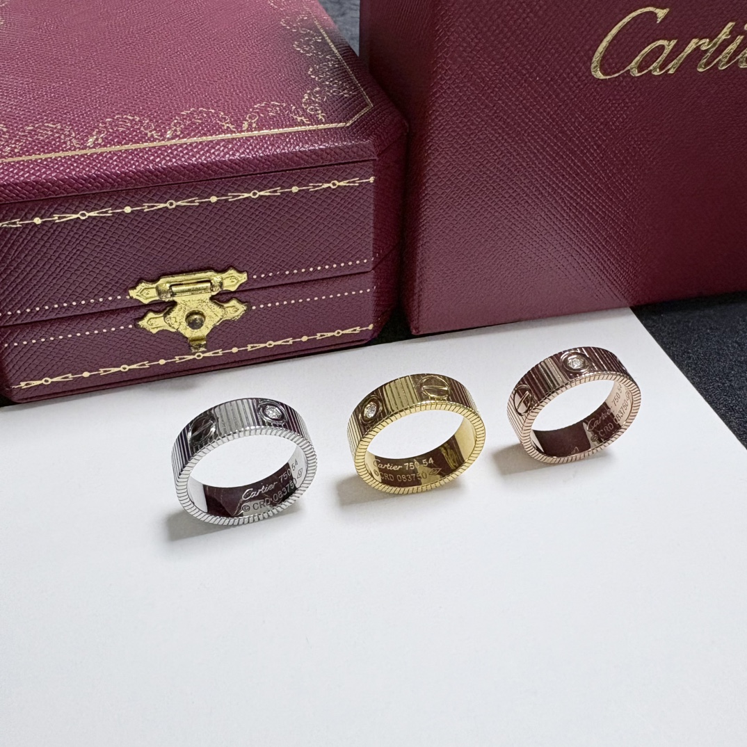 Cartier Love Striated Diamond Ring ring 18k yellow gold 18k white gold 18k rose gold with diamond accents 6-10