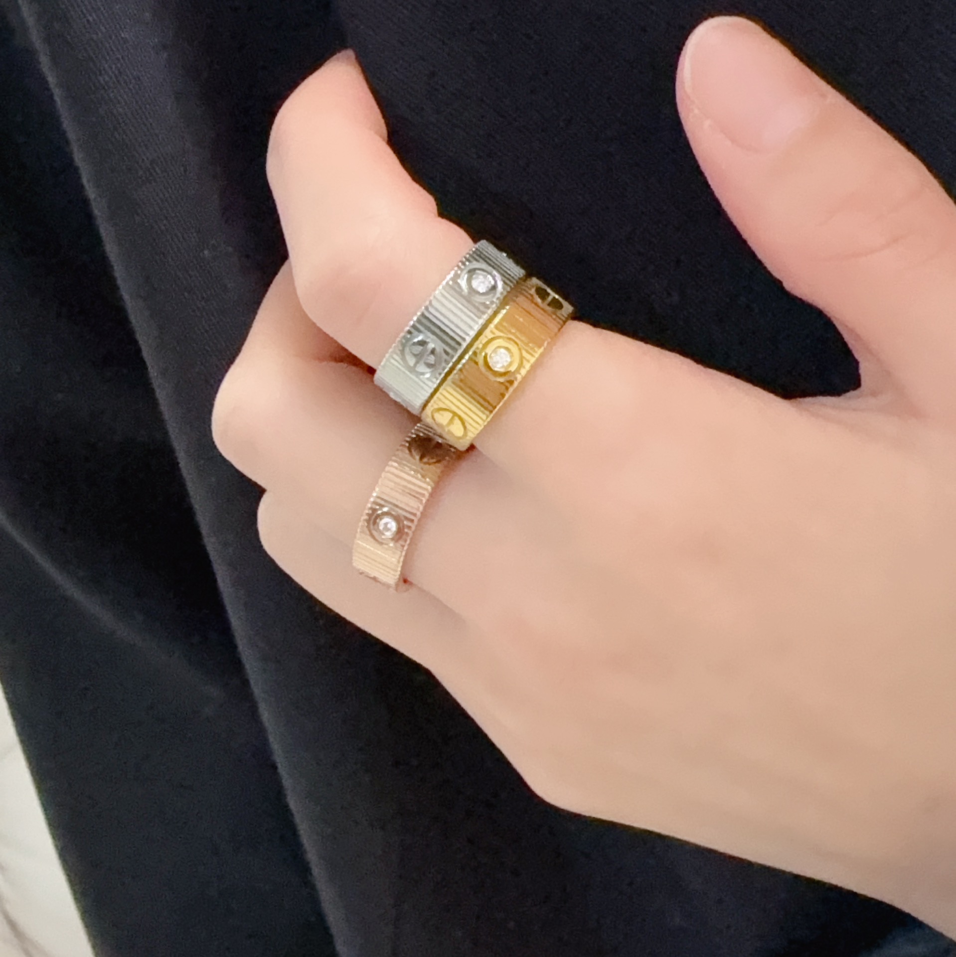 Cartier Love Striated Diamond Ring ring 18k yellow gold 18k white gold 18k rose gold with diamond accents 6-10