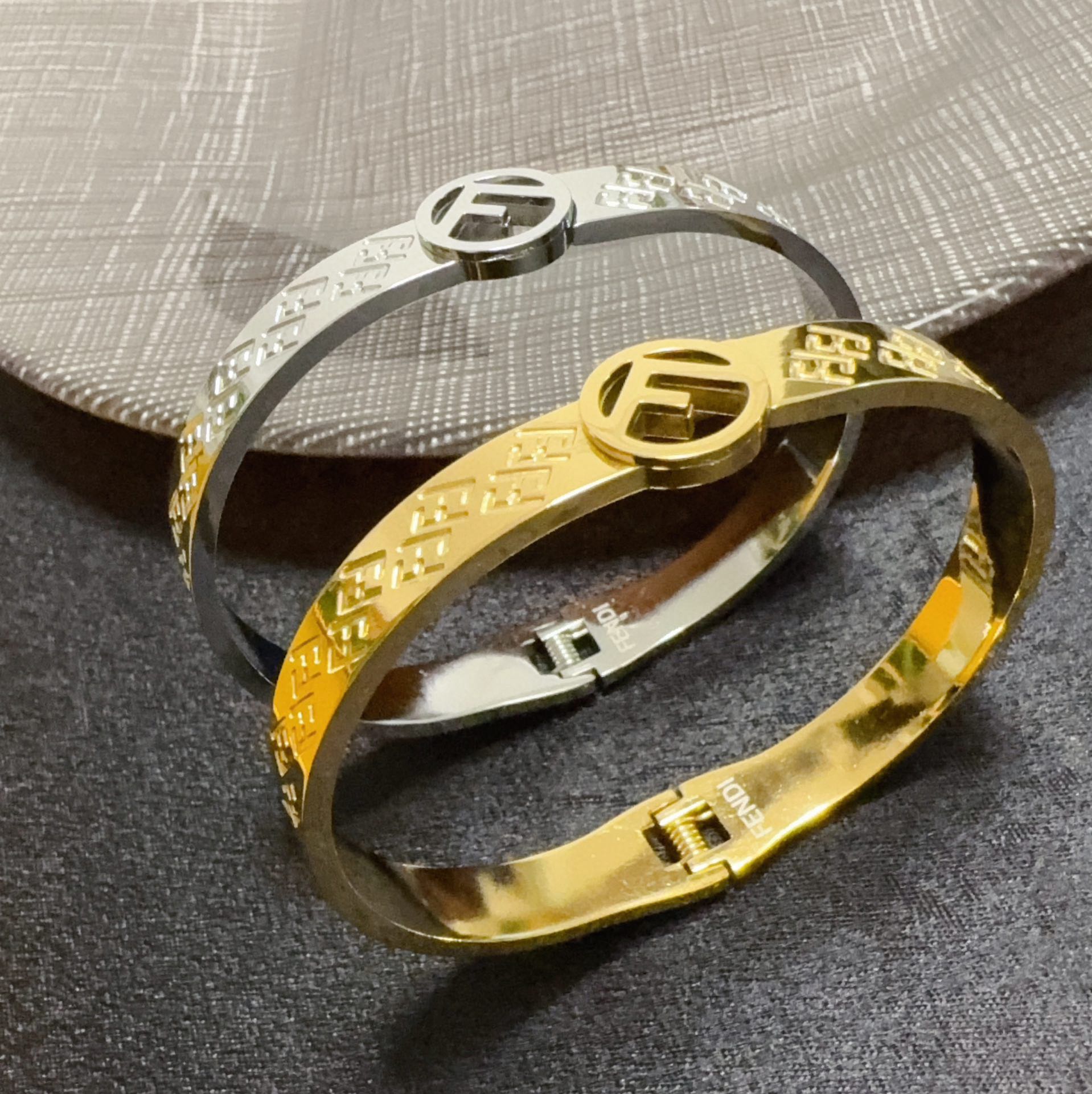 Fendi FF Logo Bangle bracelet Polished gold-tone metal no gemstones 17cm inner circumference