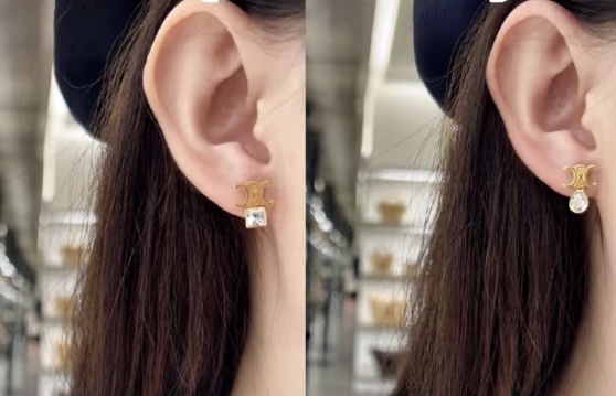Celine Triomphe Asymmetric Crystal Stud Earrings earrings Gold-tone metal with clear faceted crystals One Size 1cm stud width