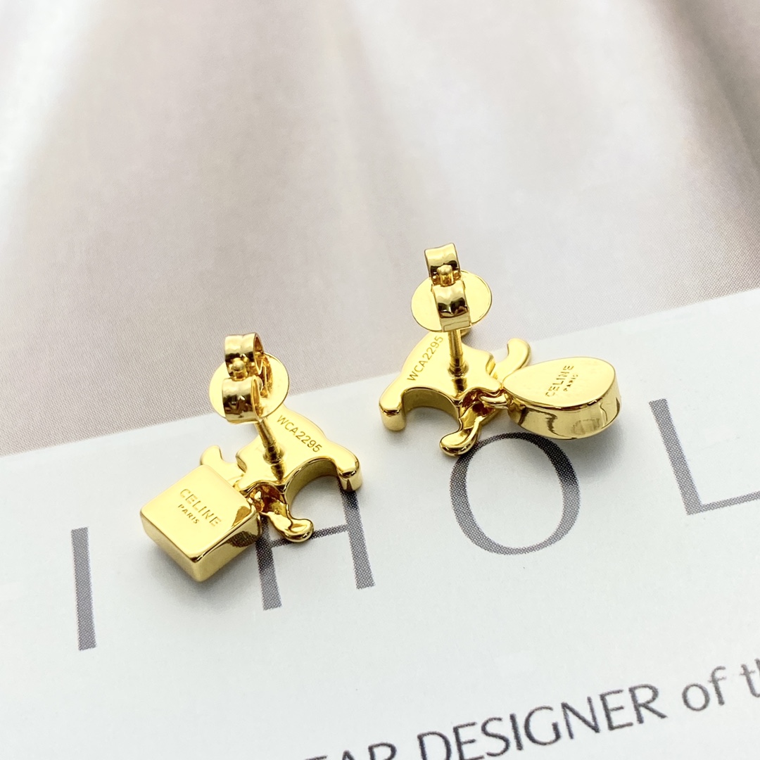 Celine Triomphe Asymmetric Crystal Stud Earrings earrings Gold-tone metal with clear faceted crystals One Size 1cm stud width