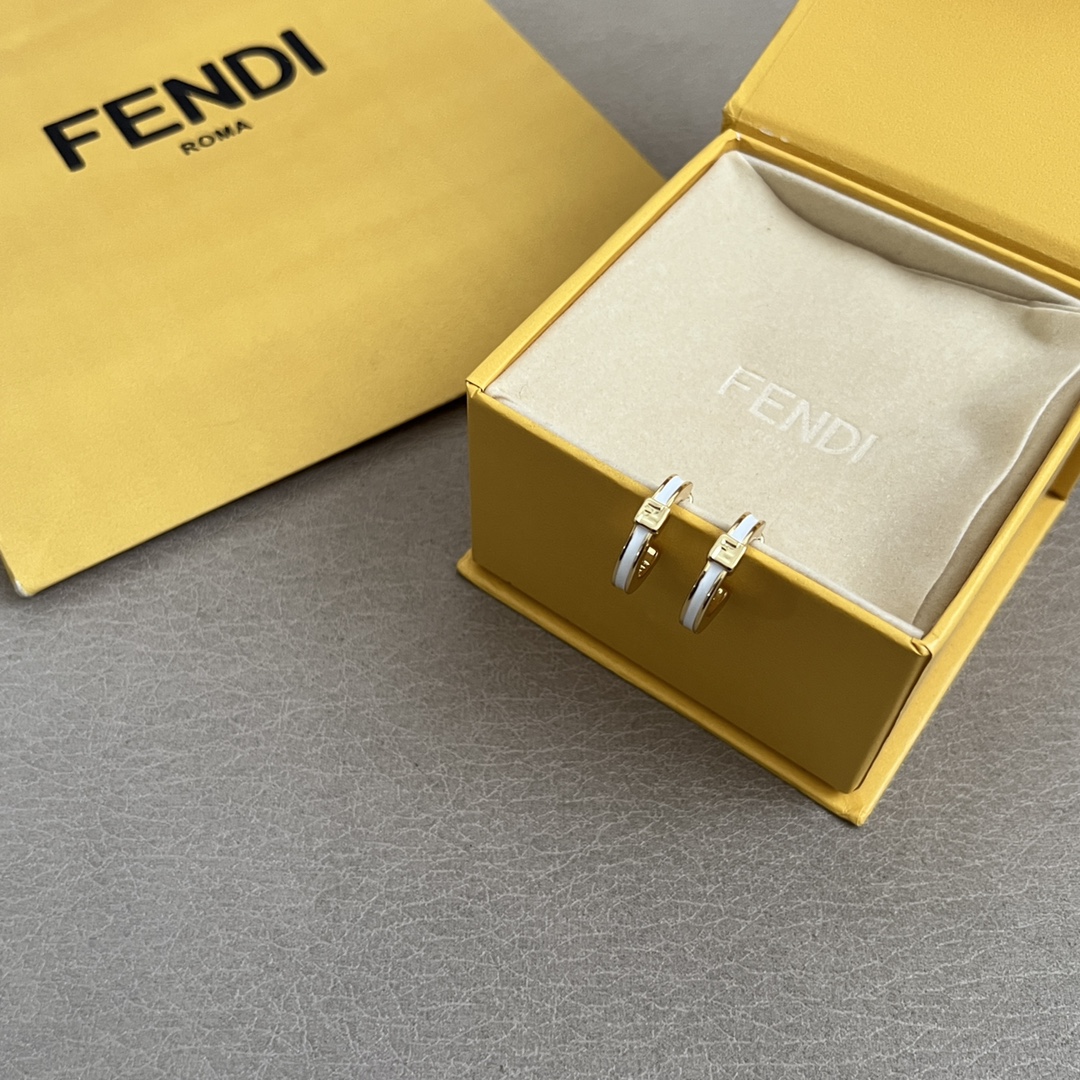 Fendi FF Logo Enamel Bangle Hoop Earrings Set bracelet earrings Gold-tone metal with white and black enamel accents One size bangle inner diameter 6cm hoop earring diameter 1 5cm