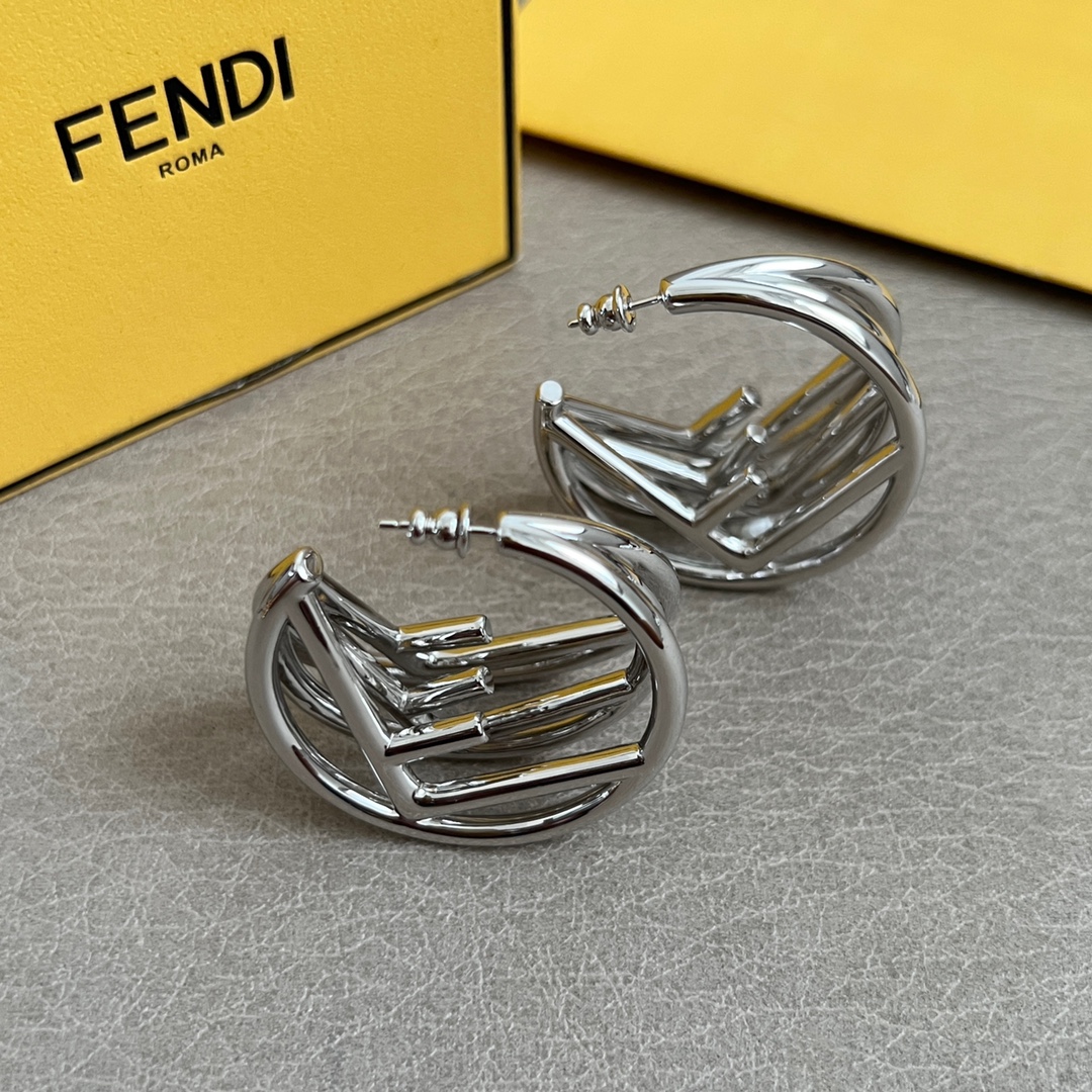 Fendi F is Fendi Hoop Earrings earrings silver tone metal no gemstones 3 5cm diameter