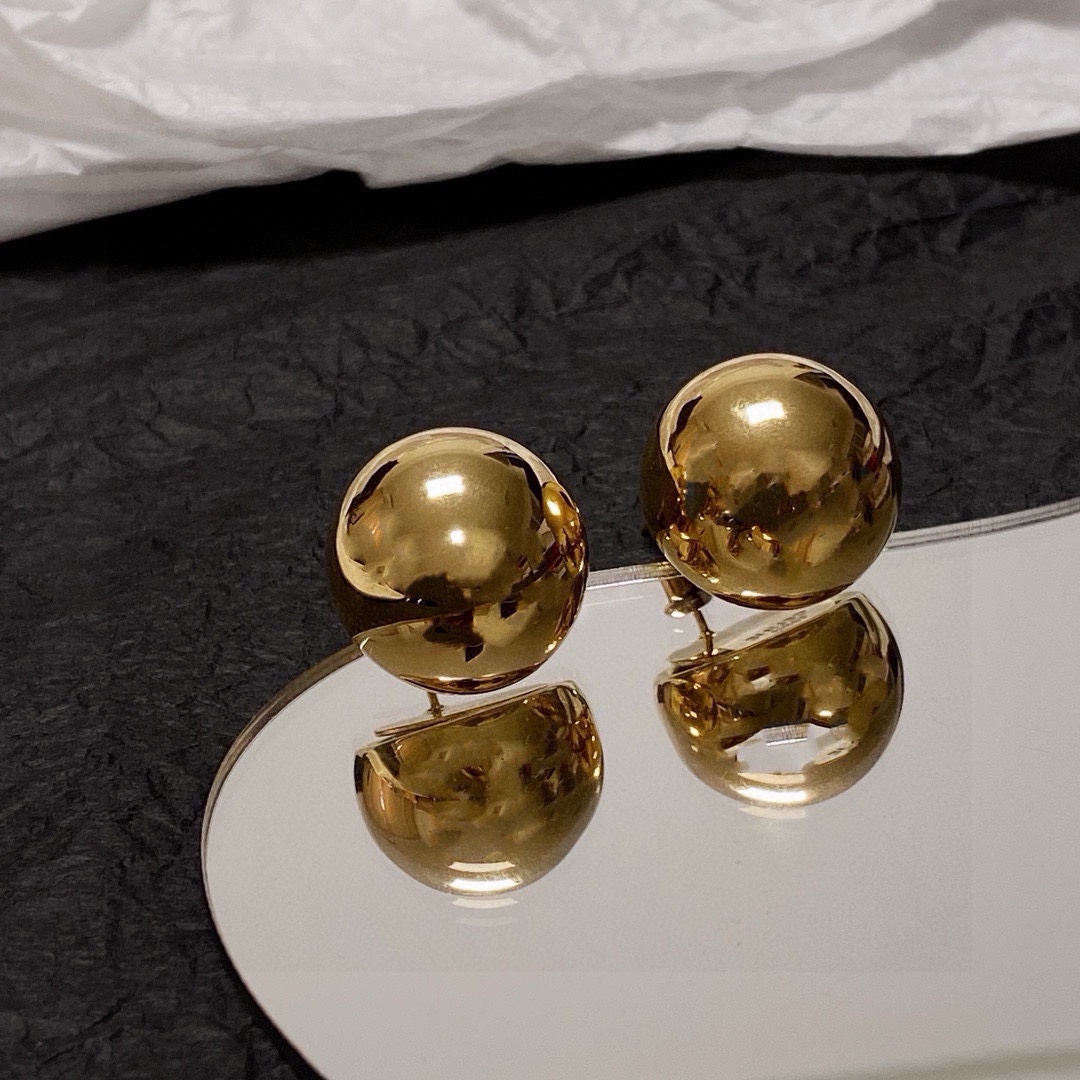 Celine Sphere Stud Earrings earrings Polished silver-tone metal no gemstones polished gold-tone metal no gemstones 15mm diameter