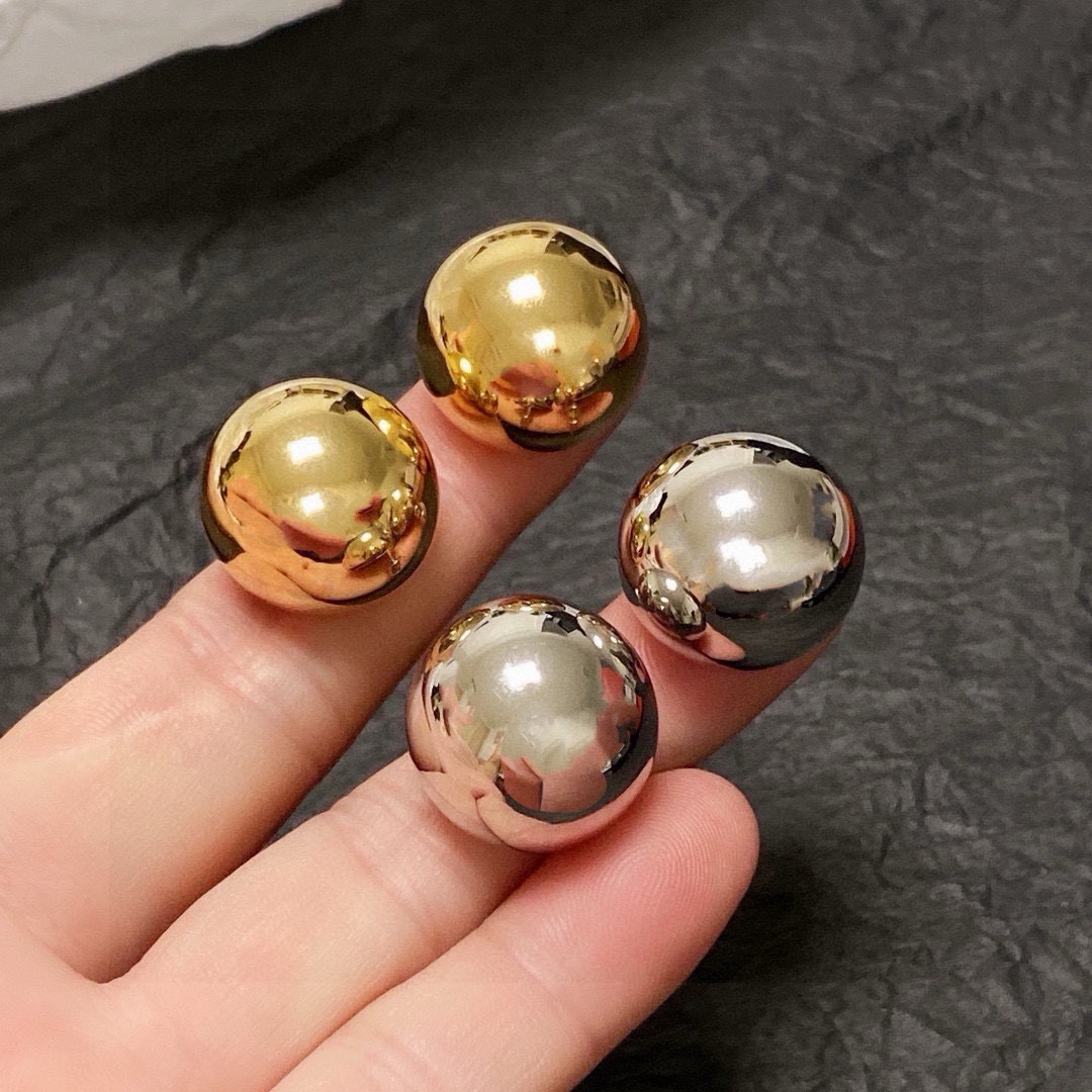 Celine Sphere Stud Earrings earrings Polished silver-tone metal no gemstones polished gold-tone metal no gemstones 15mm diameter