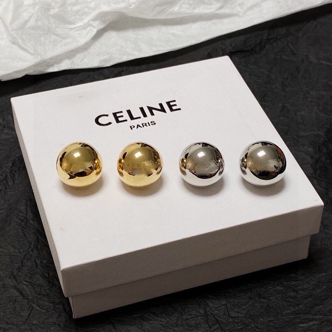 Celine Sphere Stud Earrings earrings Polished silver-tone metal no gemstones polished gold-tone metal no gemstones 15mm diameter