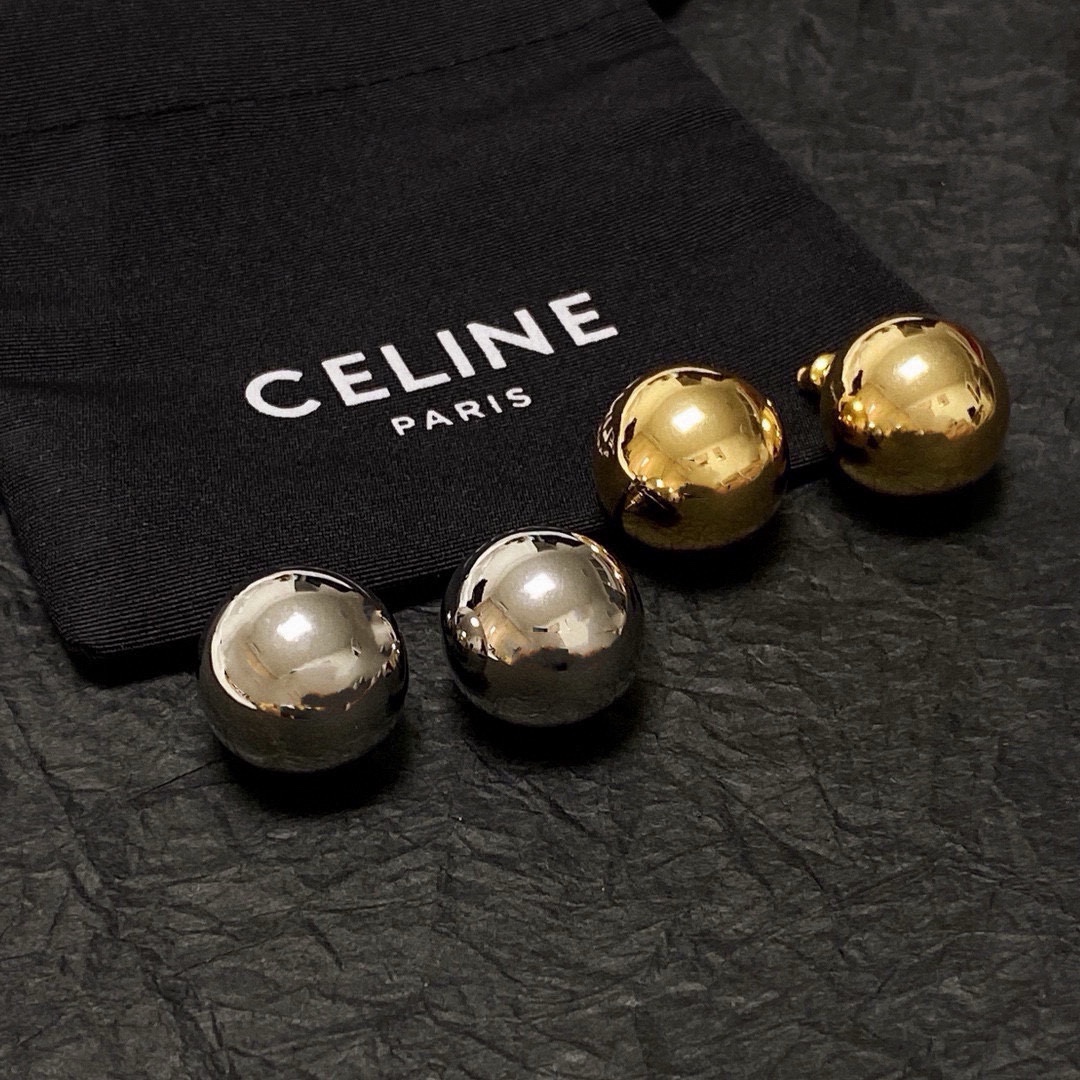 Celine Sphere Stud Earrings earrings Polished silver-tone metal no gemstones polished gold-tone metal no gemstones 15mm diameter