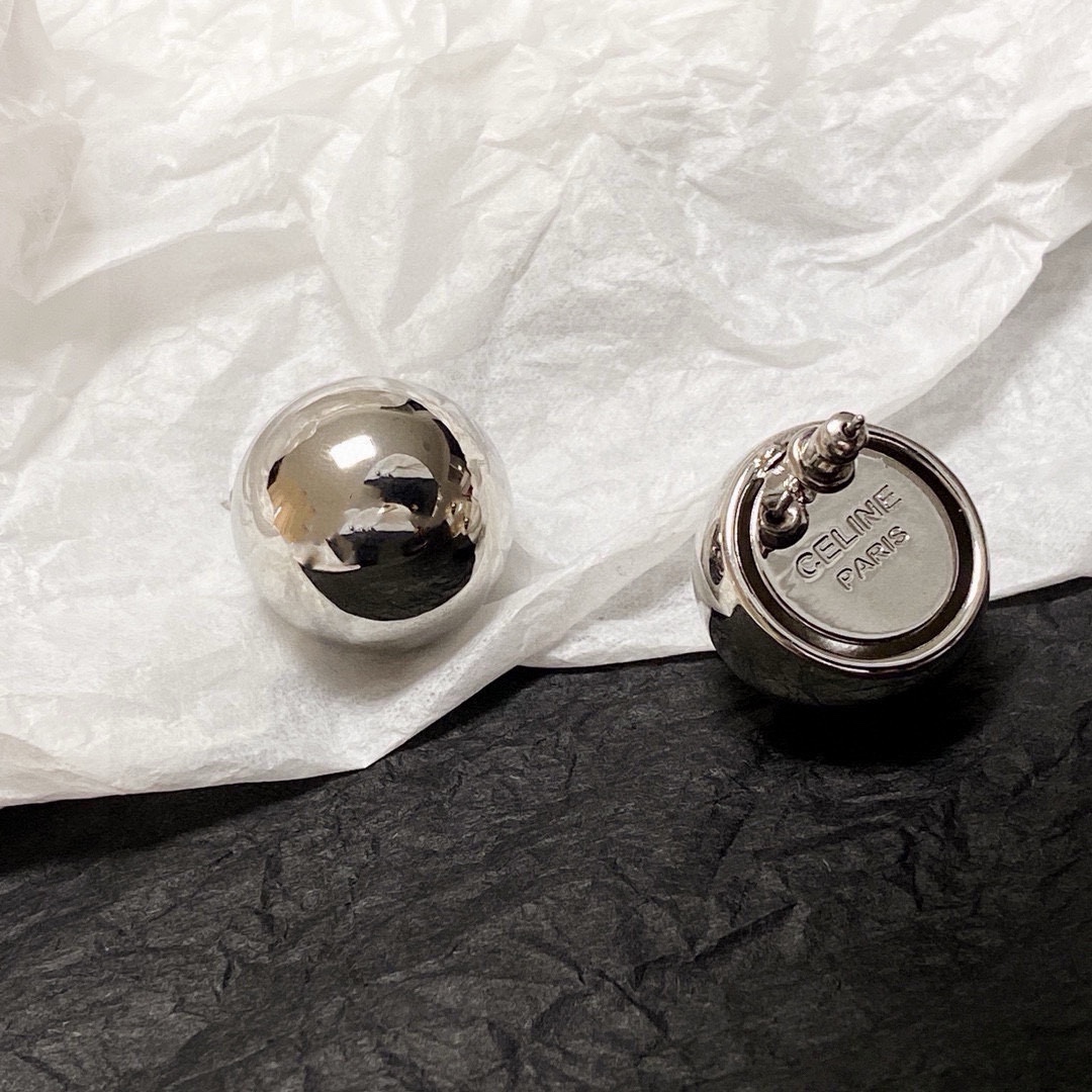 Celine Sphere Stud Earrings earrings Polished silver-tone metal no gemstones polished gold-tone metal no gemstones 15mm diameter