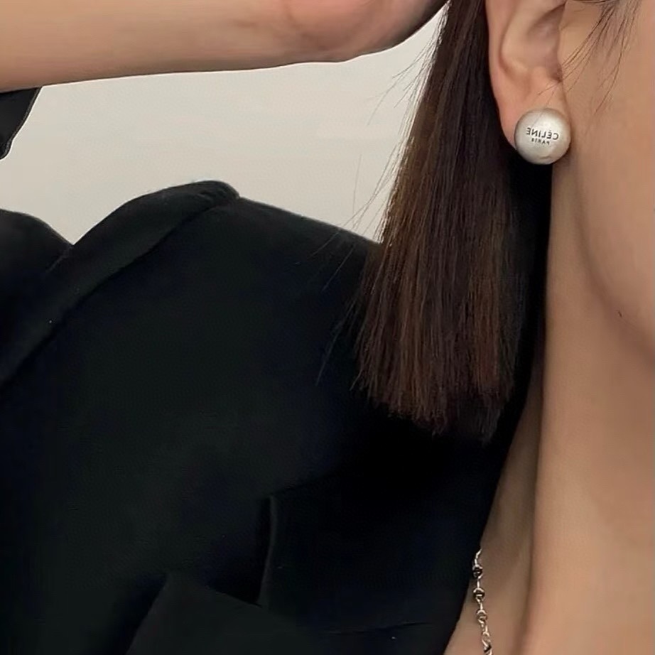 Celine Paris Brushed Dome Stud Earrings earrings brushed silver-tone metal with black engraved logo 1 8cm diameter