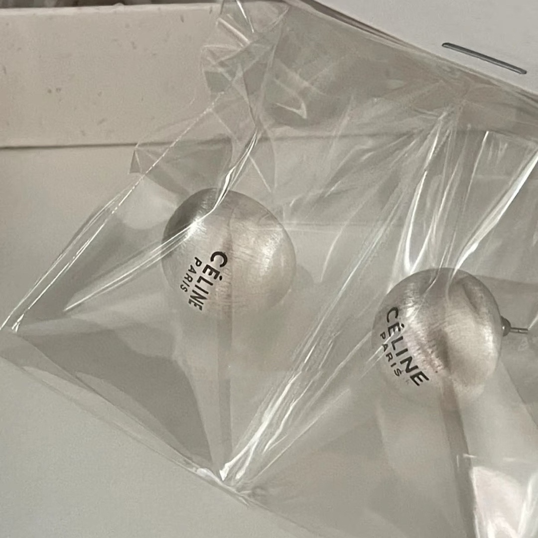 Celine Paris Brushed Dome Stud Earrings earrings brushed silver-tone metal with black engraved logo 1 8cm diameter
