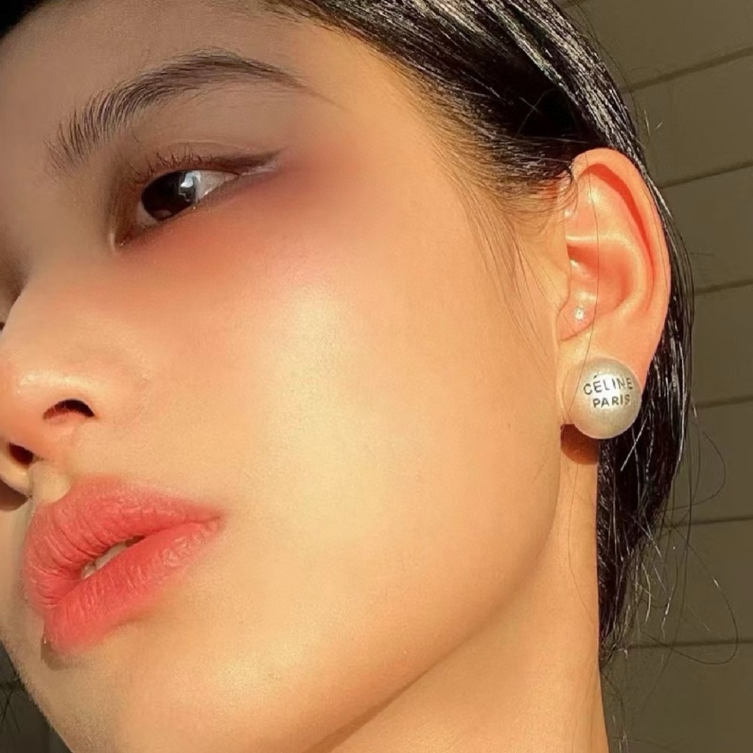 Celine Paris Brushed Dome Stud Earrings earrings brushed silver-tone metal with black engraved logo 1 8cm diameter