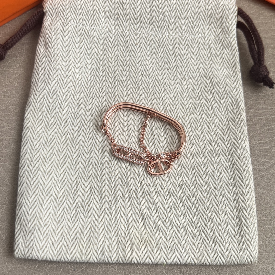 Anillo Hermes Chaine d Ancre Chaos Double Ring en oro rosa de 18 quilates con detalles de diamantes 52