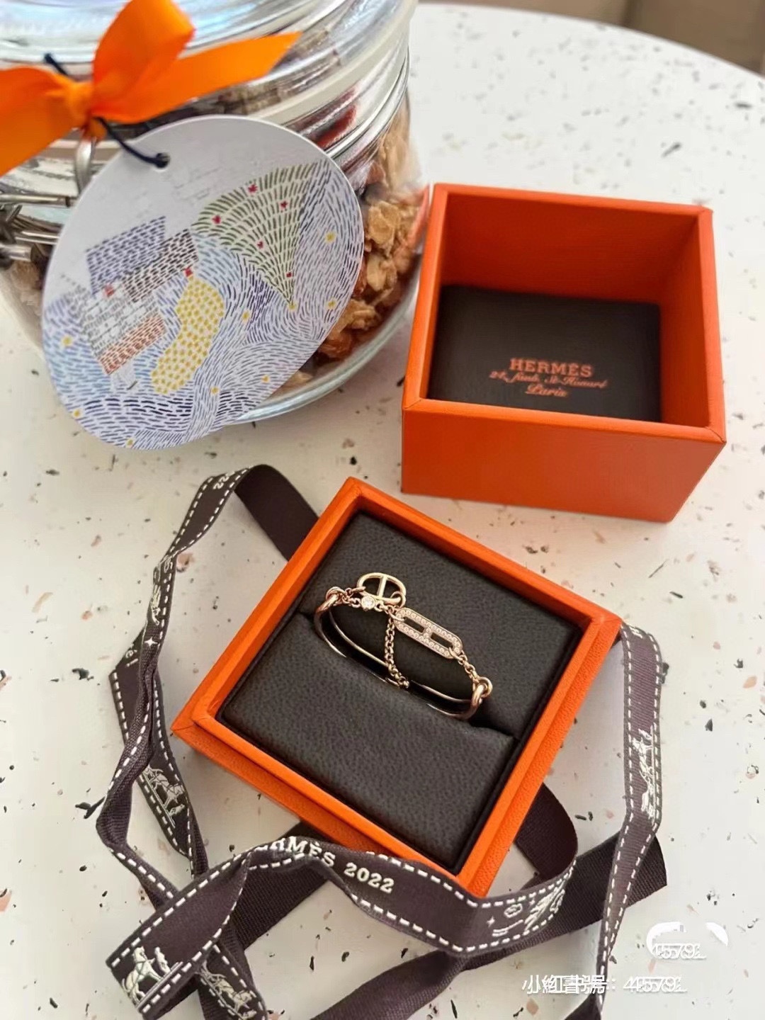 Anillo Hermes Chaine d Ancre Chaos Double Ring en oro rosa de 18 quilates con detalles de diamantes 52