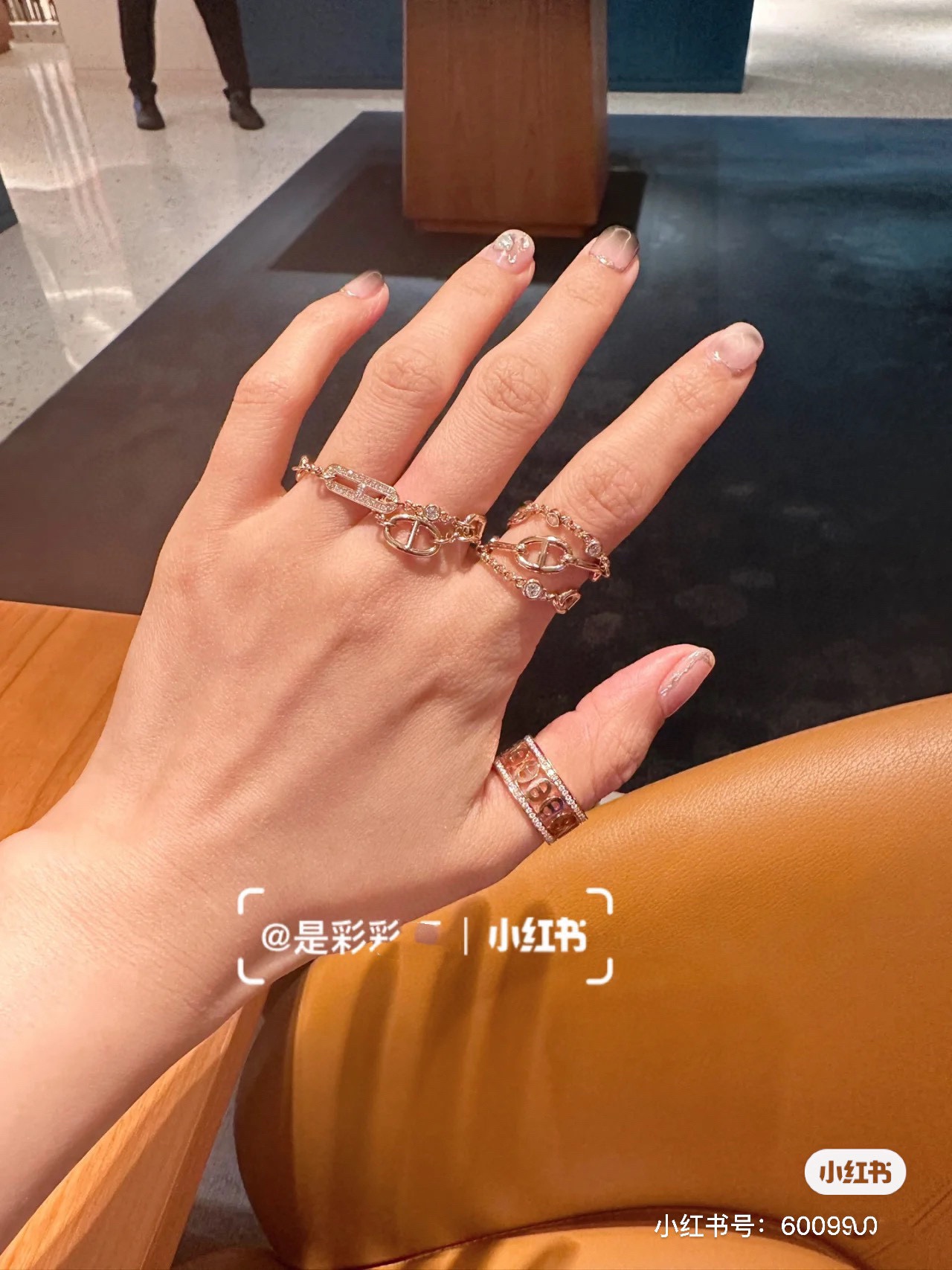 Anillo Hermes Chaine d Ancre Chaos Double Ring en oro rosa de 18 quilates con detalles de diamantes 52