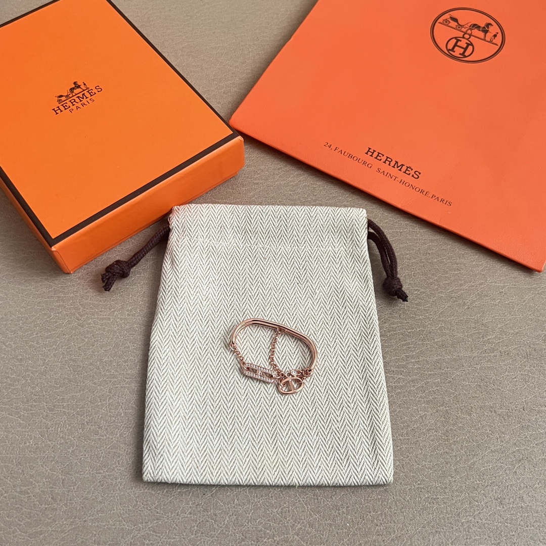 Anillo Hermes Chaine d Ancre Chaos Double Ring en oro rosa de 18 quilates con detalles de diamantes 52