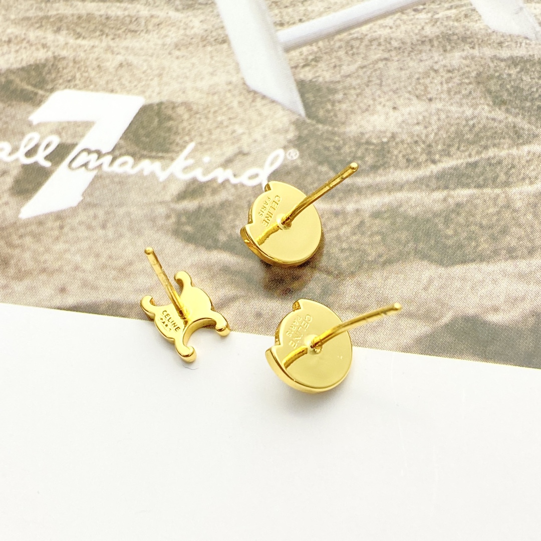 Celine Triomphe Pearl Stud Earrings earrings Gold-tone metal with white pearl accents One Size standard stud post length