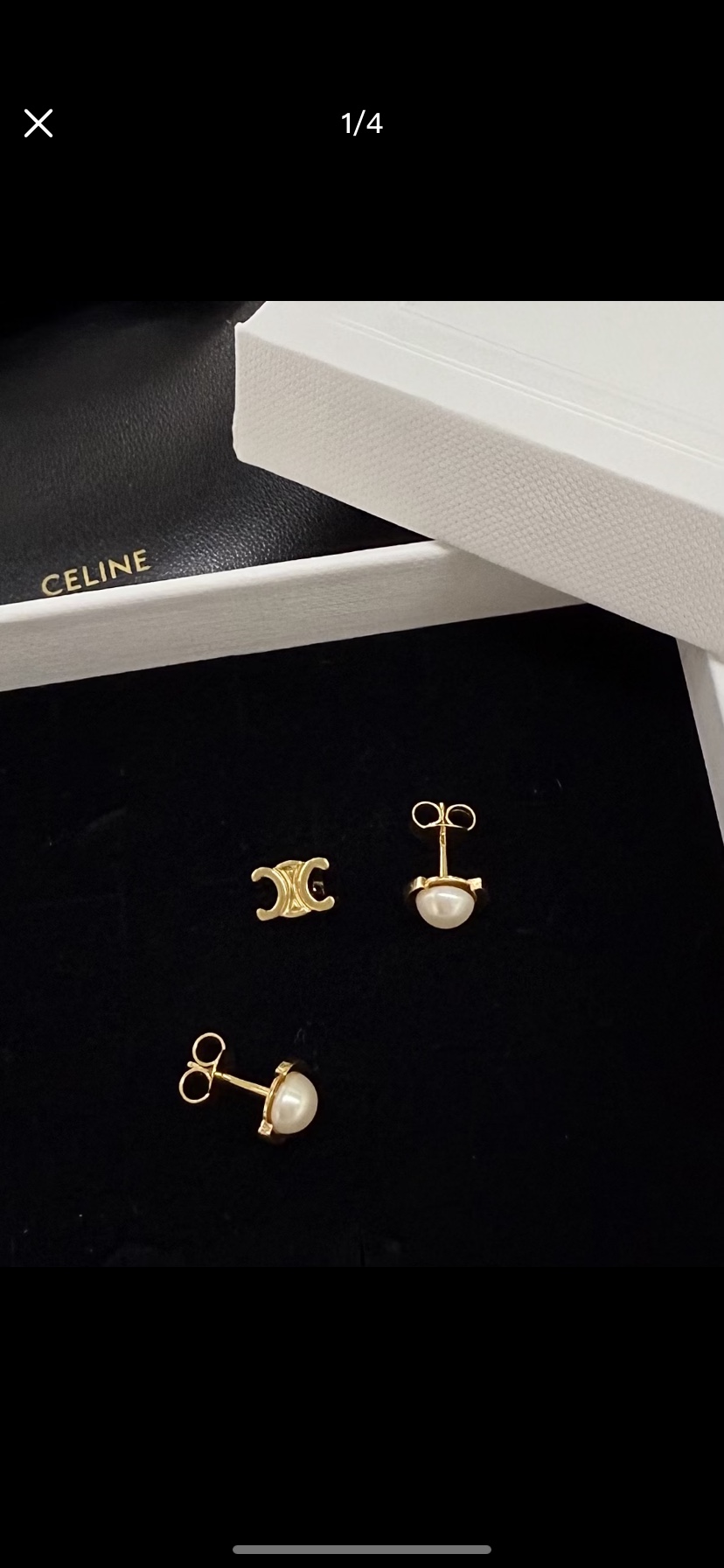 Celine Triomphe Pearl Stud Earrings earrings Gold-tone metal with white pearl accents One Size standard stud post length