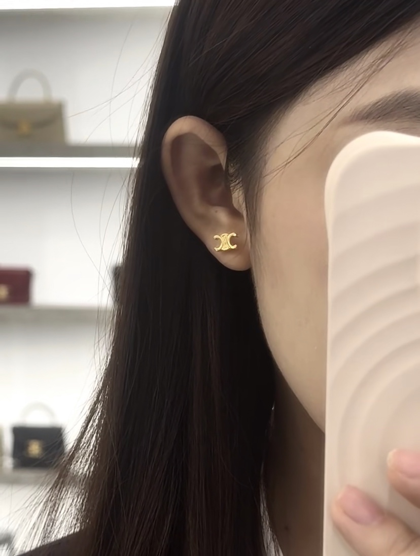 Celine Triomphe Pearl Stud Earrings earrings Gold-tone metal with white pearl accents One Size standard stud post length