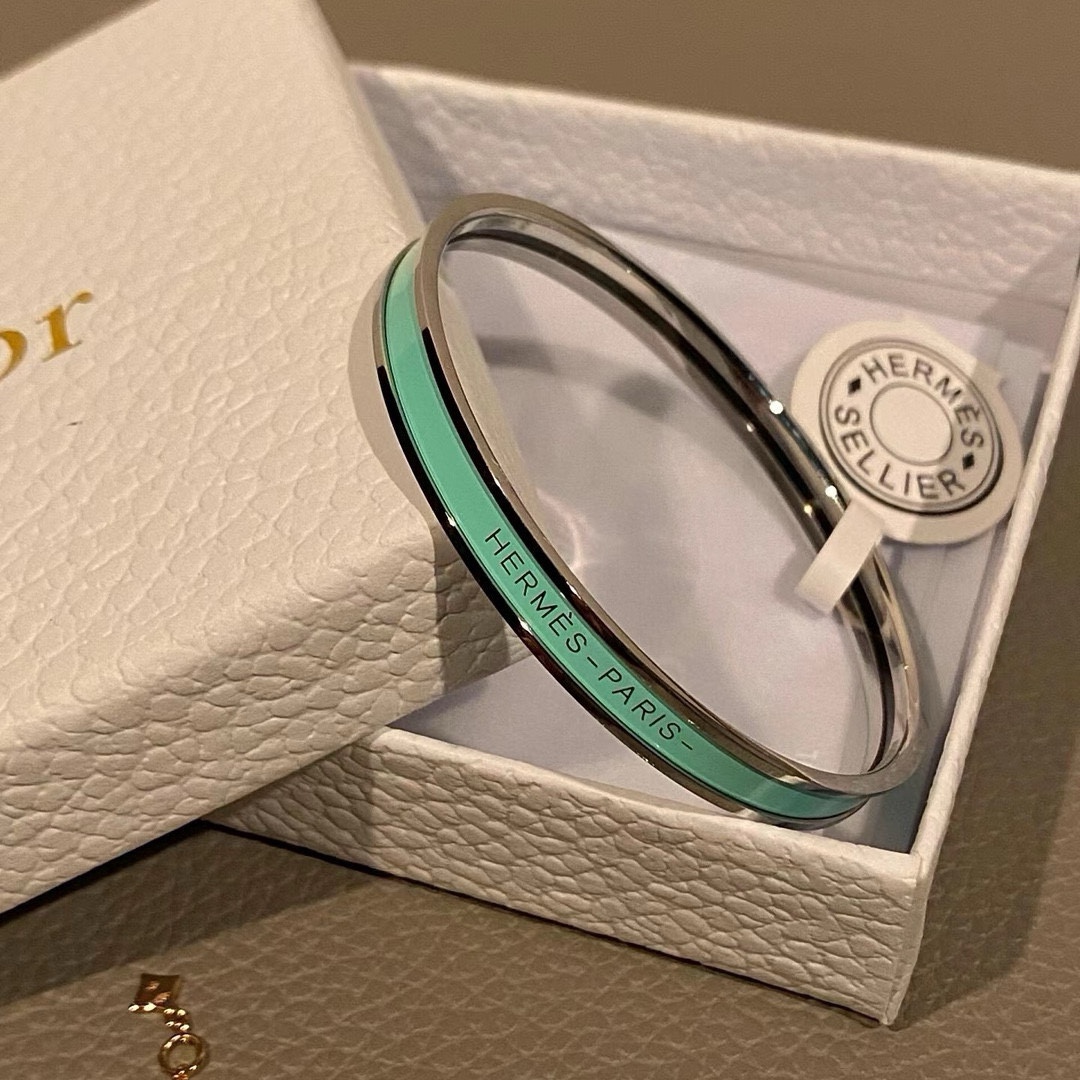 Bracciale Hermes Uni Bangle MM in metallo placcato palladio con smalto turchese