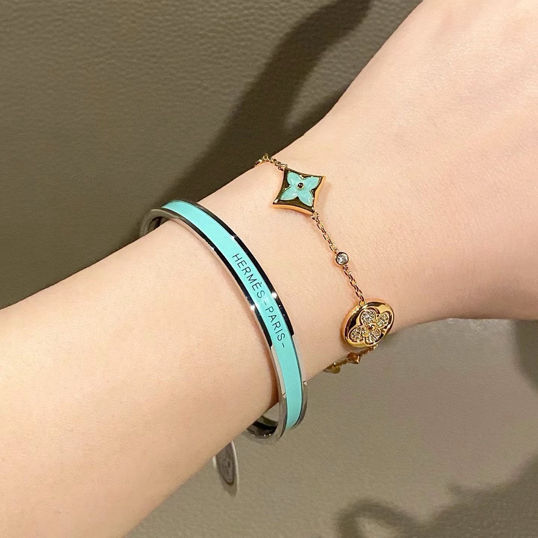 Bracciale Hermes Uni Bangle MM in metallo placcato palladio con smalto turchese
