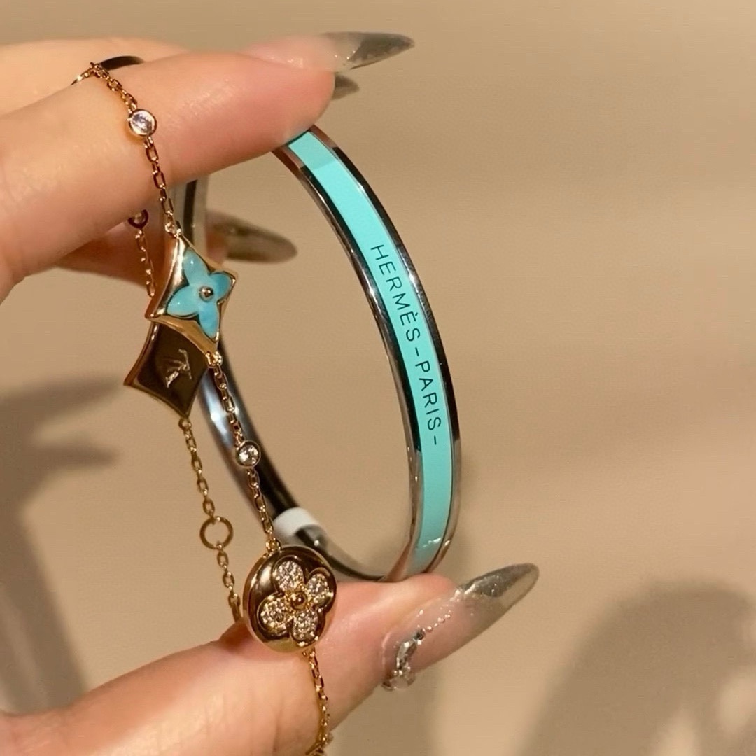 Bracciale Hermes Uni Bangle MM in metallo placcato palladio con smalto turchese
