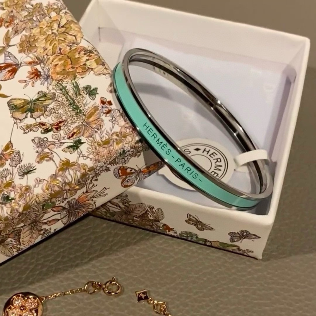 Bracciale Hermes Uni Bangle MM in metallo placcato palladio con smalto turchese