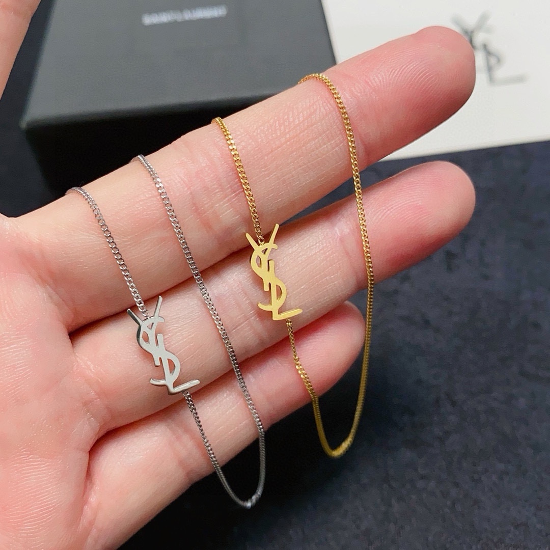 Saint Laurent YSL Monogram Logo Pendant necklace Gold-tone metal no gemstones 40cm