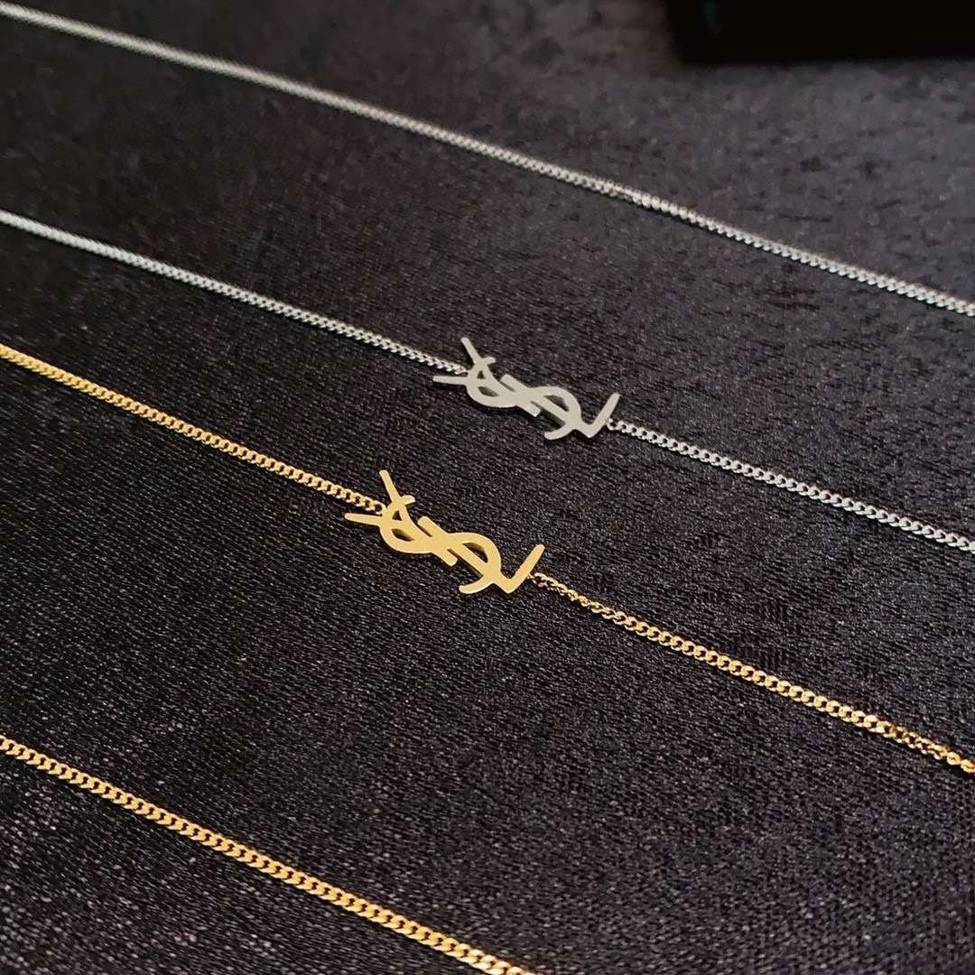 Saint Laurent YSL Monogram Logo Pendant necklace Gold-tone metal no gemstones 40cm
