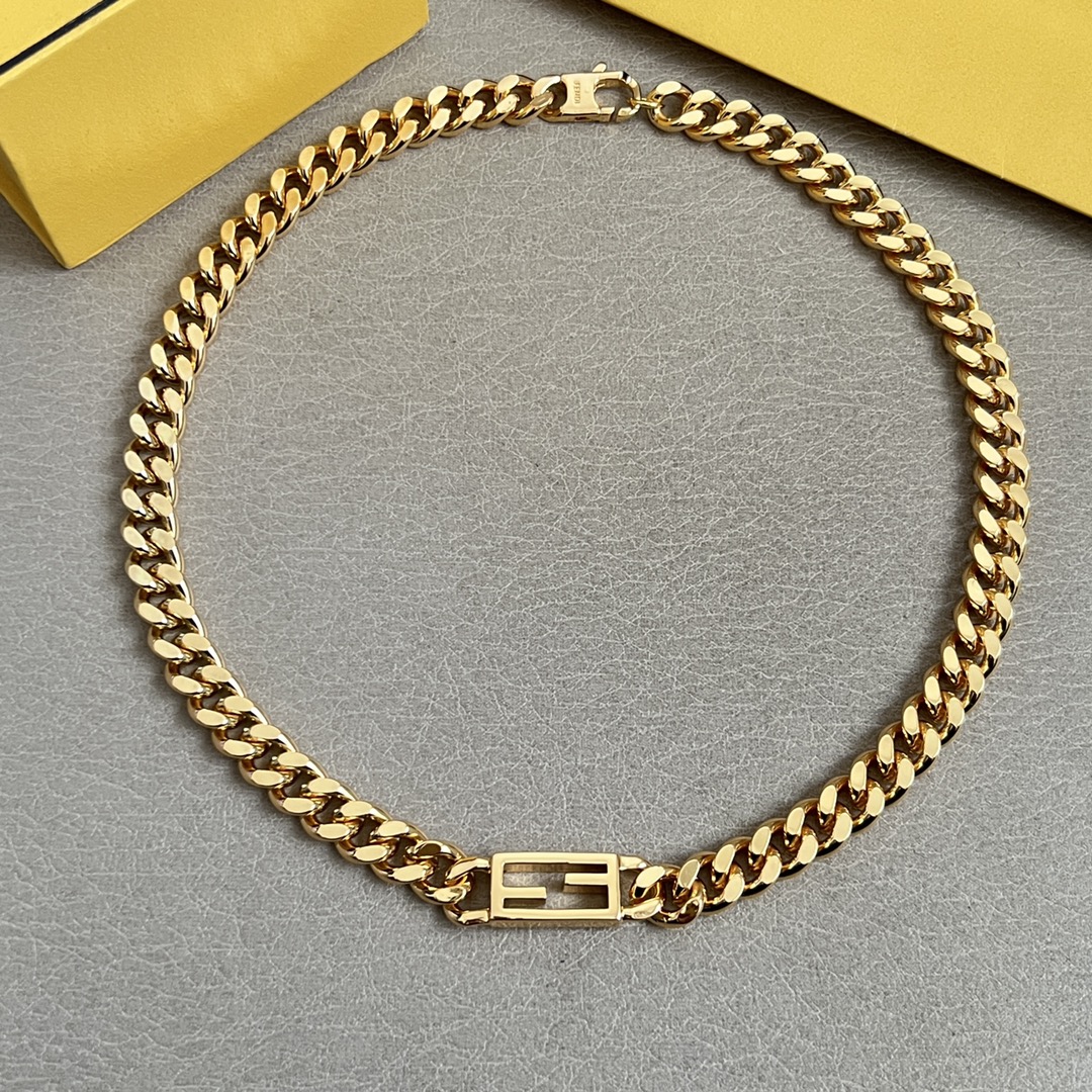 Fendi FF Logo Cuban Chain necklace gold-tone metal 45cm