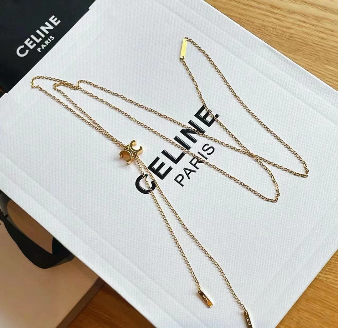 Celine Triomphe Logo Lariat necklace gold-tone metal 70cm