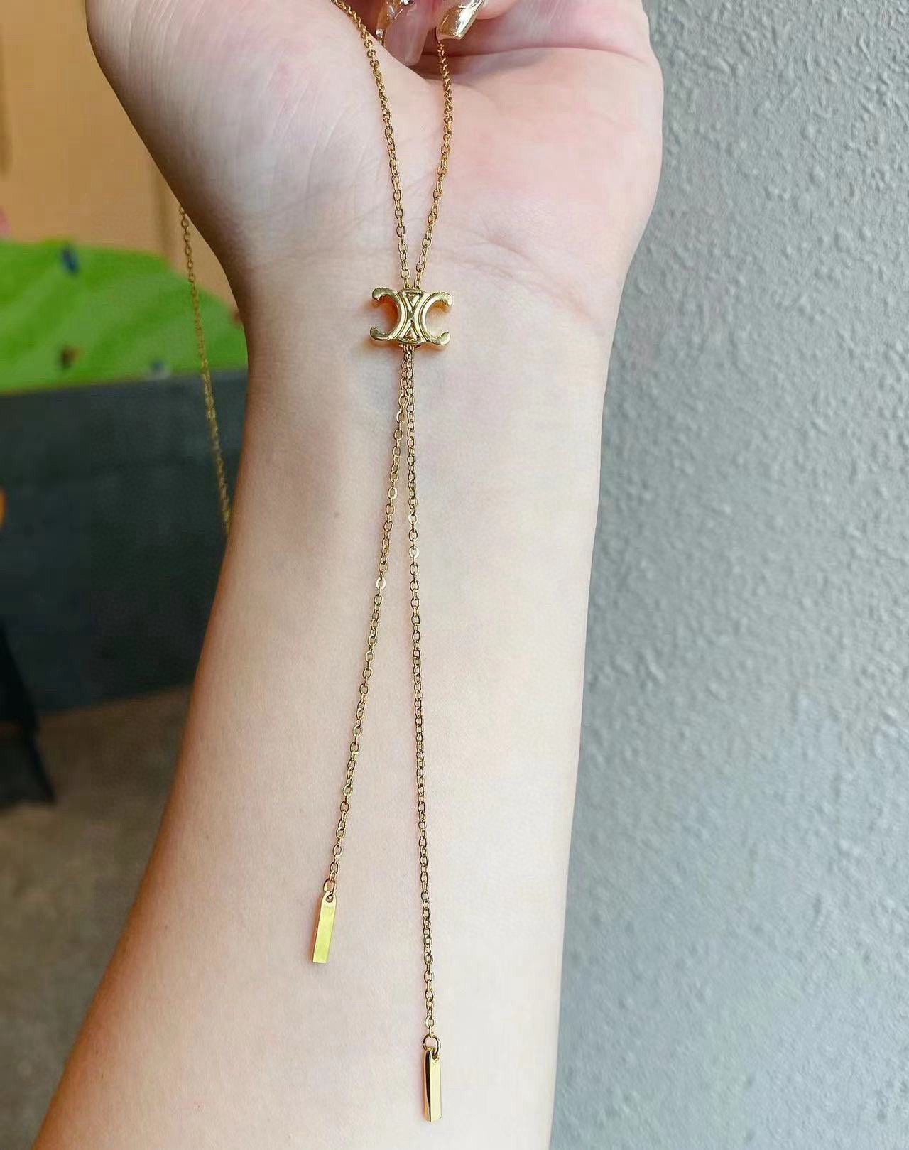 Celine Triomphe Logo Lariat necklace gold-tone metal 70cm