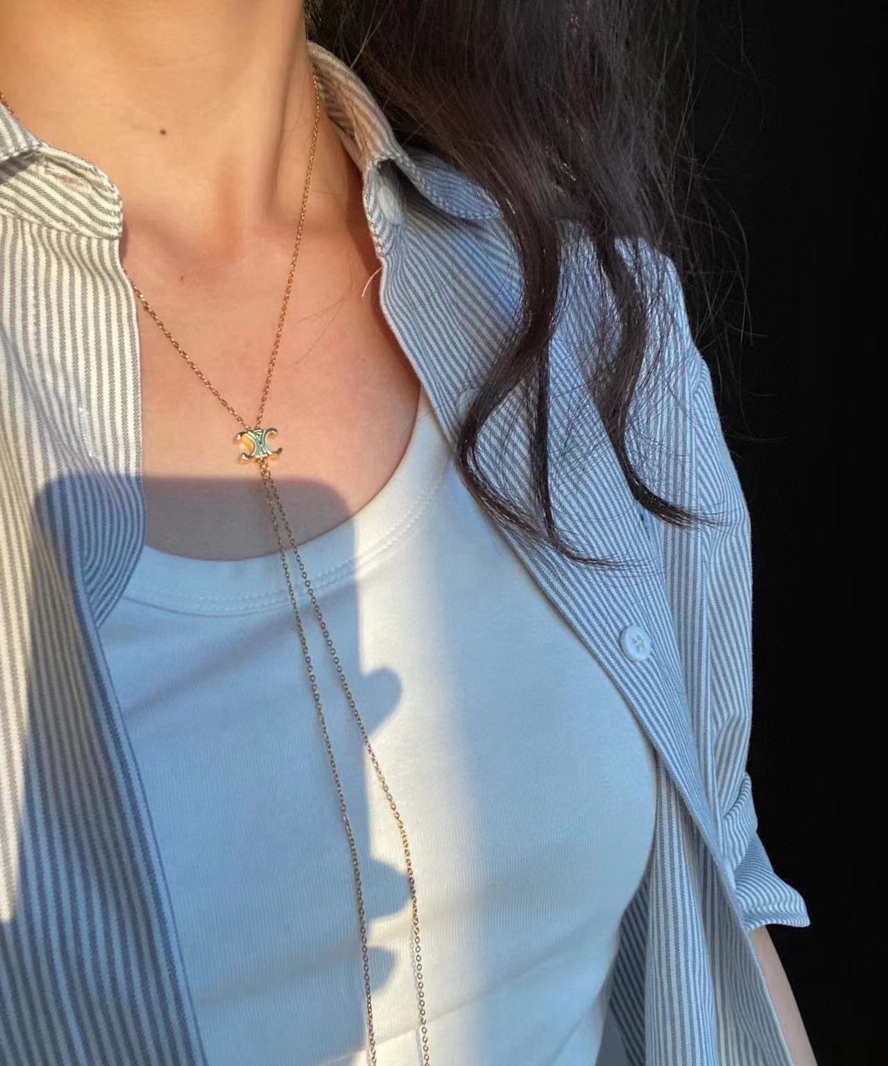 Celine Triomphe Logo Lariat necklace gold-tone metal 70cm