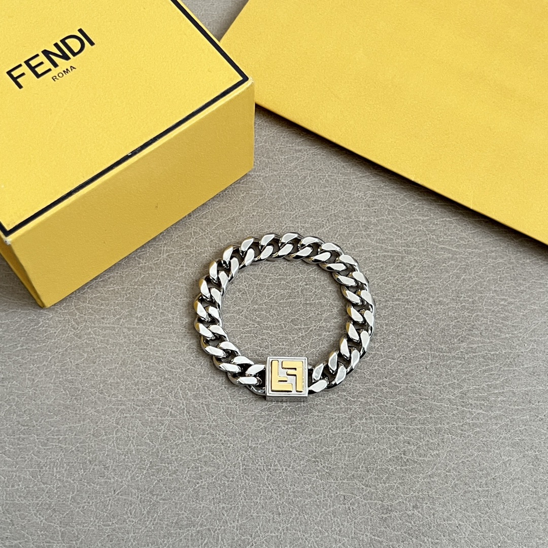Fendi FF Logo Cuban Chain bracelet Silver-tone metal with gold-tone FF logo accent 20cm