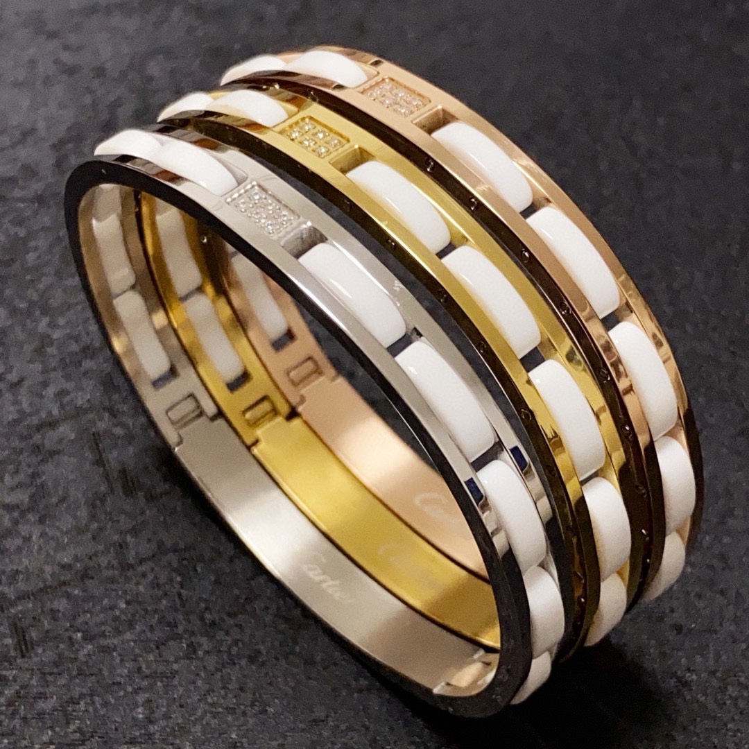 Cartier Maillon Panthere bracelet 18k white gold 18k yellow gold 18k rose gold with white ceramic and diamond accents 17